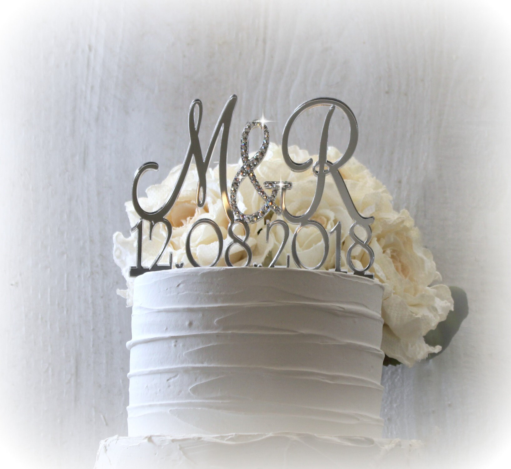 Initials Wedding Date Cake Toppers Personalized Rhinestone Etsy