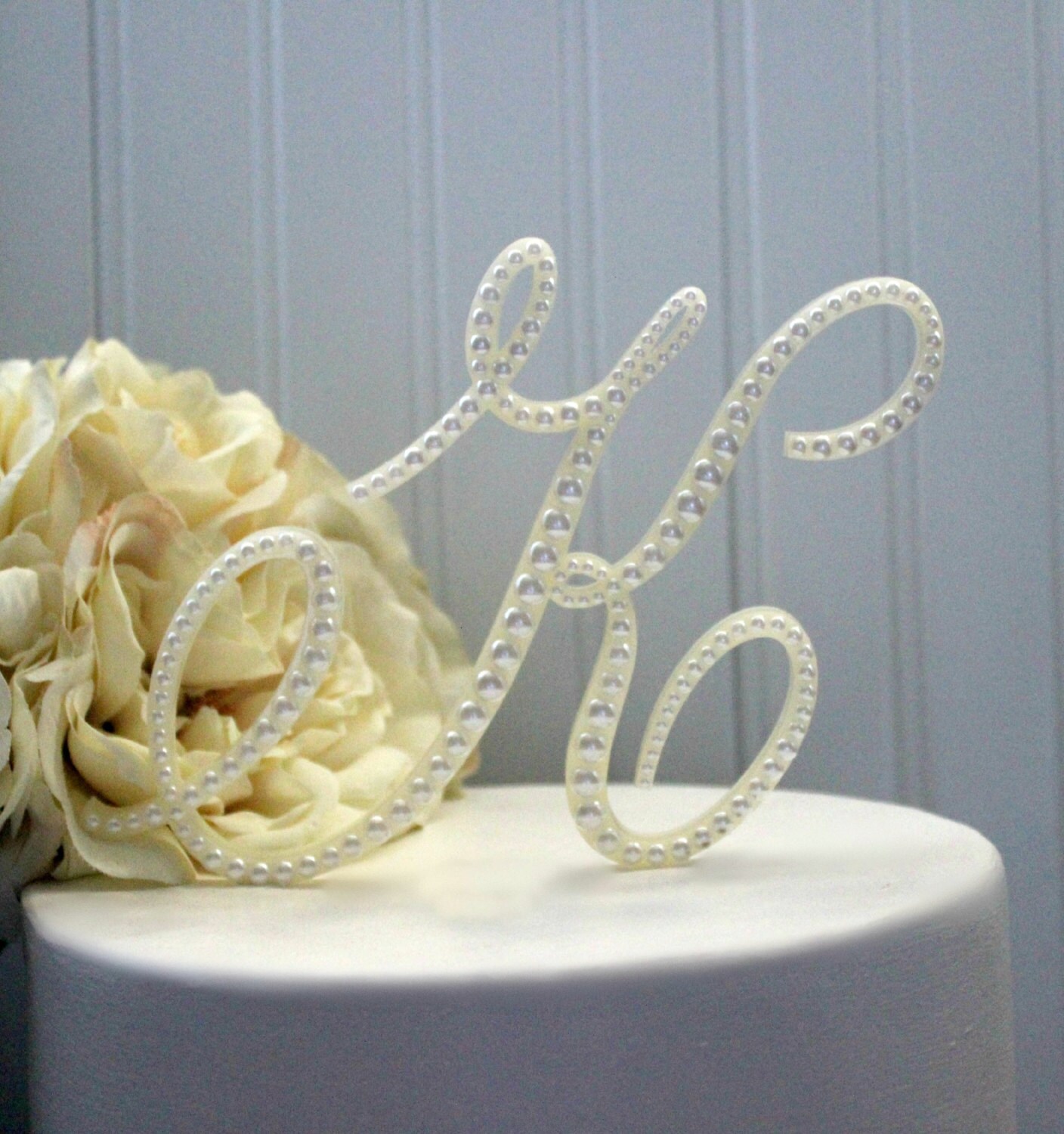 Pearl Wedding Cake Topper Pearl Initial Cake Toppers Vintage Etsy
