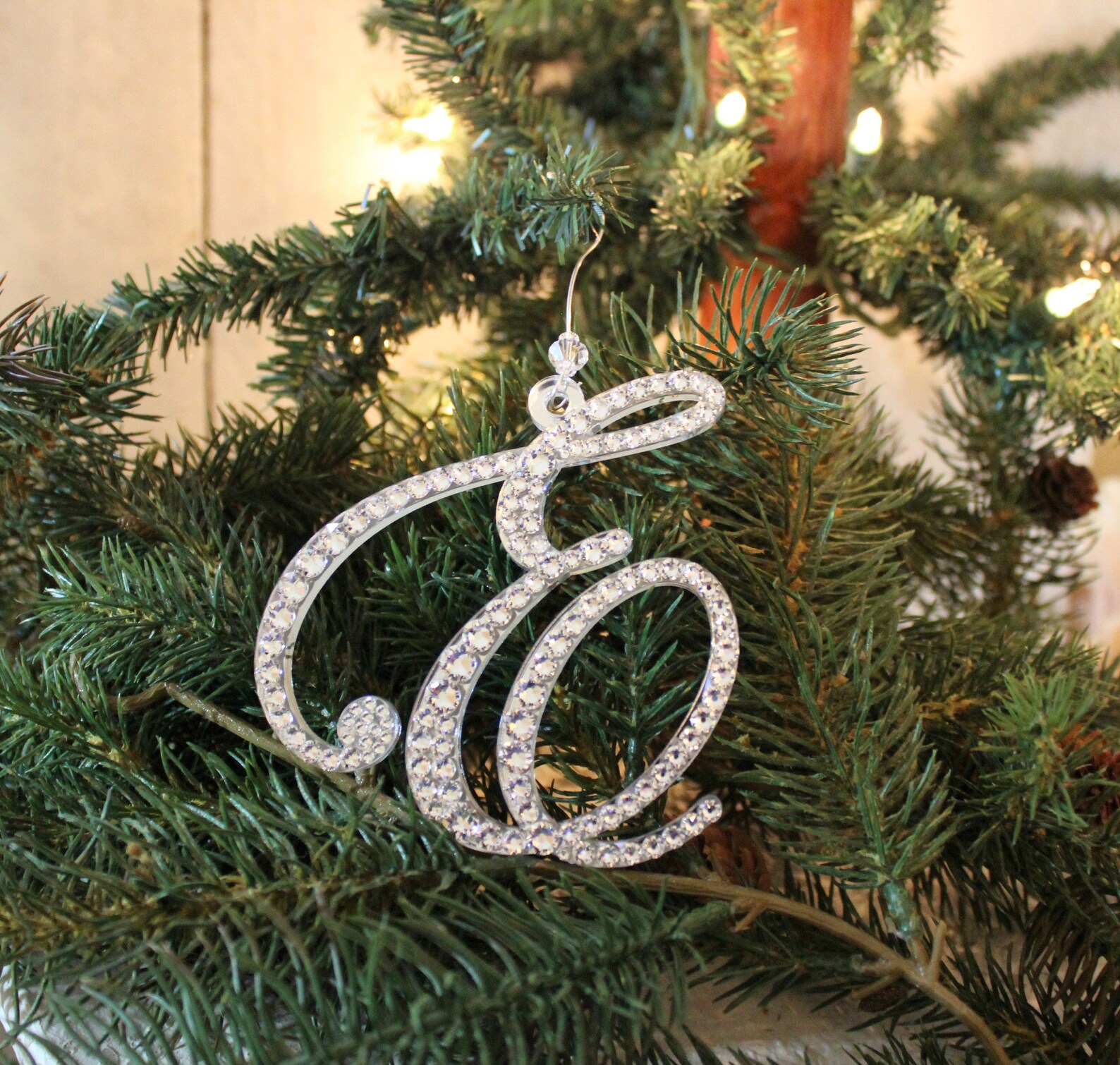 Bling Christmas Tree Ornament Rhinestone Initial Sparkly Etsy
