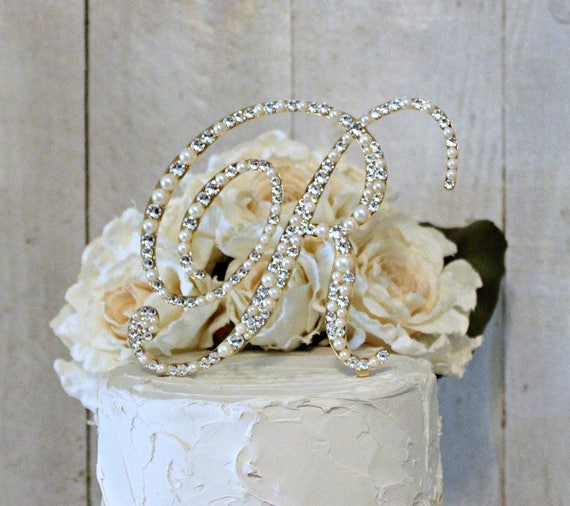 GOLD or Silver Rhinestone  Monogram Letter “B”  Wedding Cake Topper  5" inch 