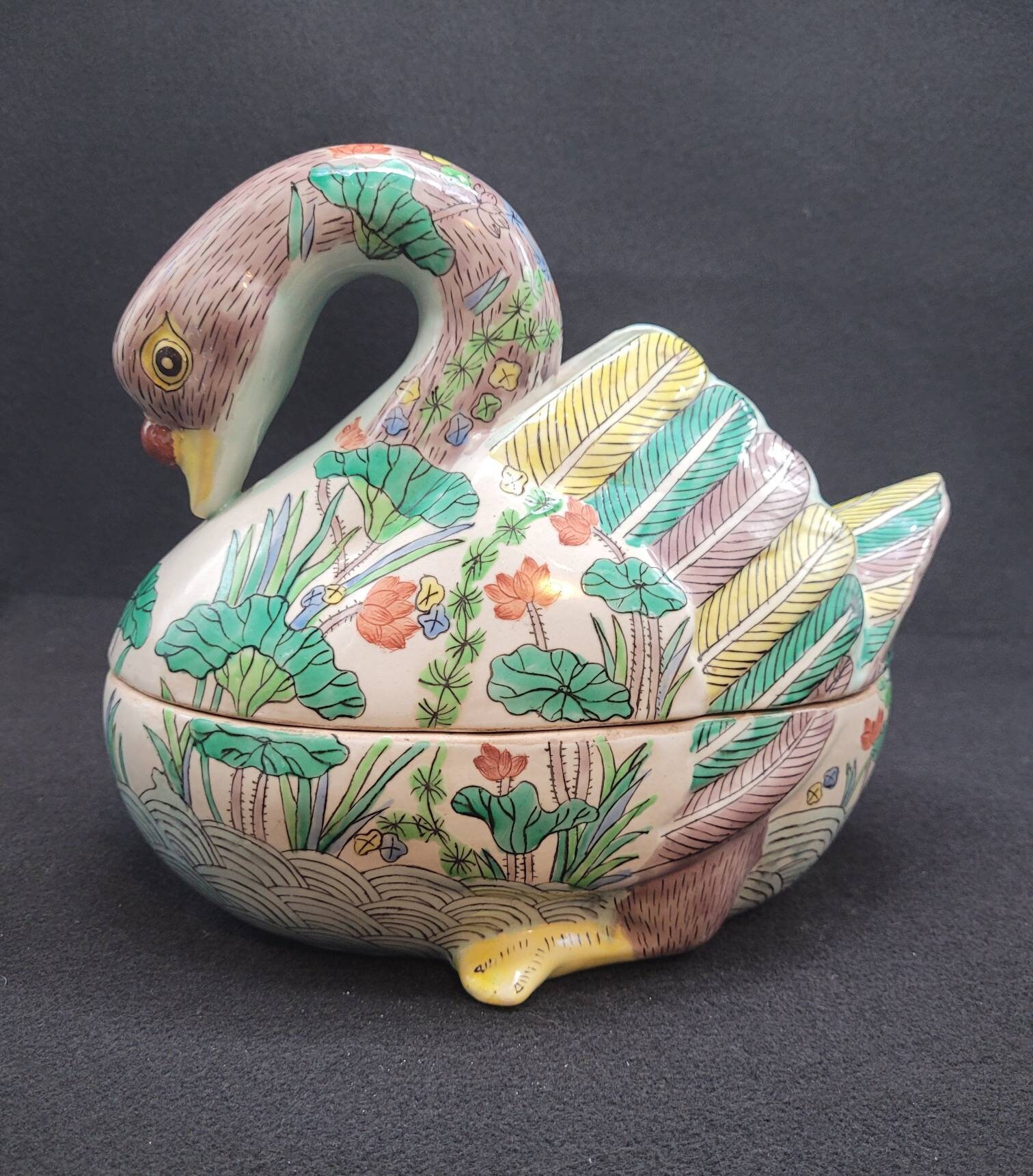 Chinese Hand-Painted Ceramic Swan Pate' Terrine | Etsy
