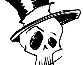 Dapper Top Hat Skull named Damon Ritz, out on the town and ladies undead dead man halloween decor for sick vinyl stickers, cards, being cool