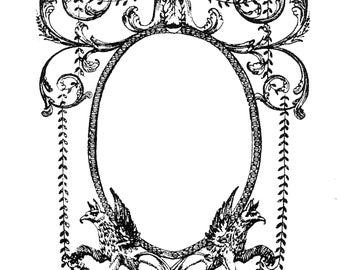 Vintage Ink Plate Griffin Filigree Tradesman Card Frame Clip Art