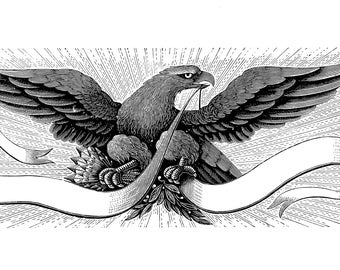 Eagle with ribbon style vintage eagle ink drawing clipart ready for printing and crafting, perfect for boys rooms and man caves
