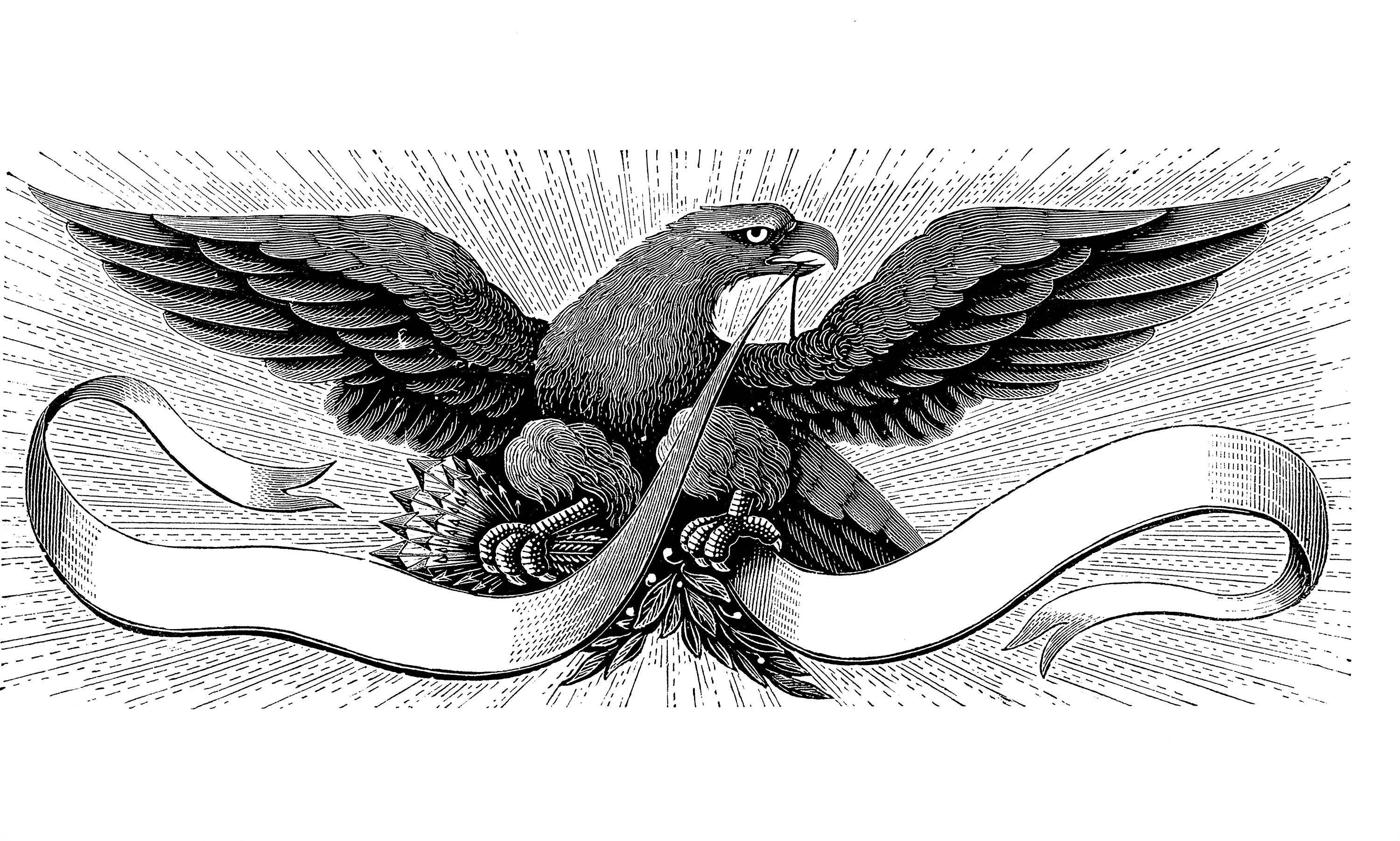 Eagle With Ribbon Style Vintage Eagle Ink Drawing Clipart Ready for