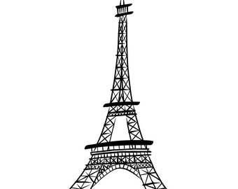 Paris Eiffel Tower stylized clipart ink drawing illustration perfect for stickers, vinyl, girl rooms, bedrooms, accents, crafts, and more!