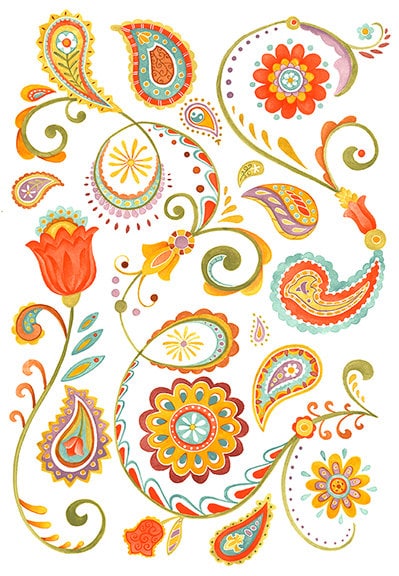 Bohemian Paisley and floral flower print pattern for hipsters, bohemians, and those with chic great taste for home decor, crafts and cards
