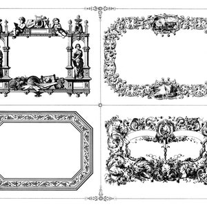 Vintage French classical filigree frames set of 4 ink plates in large size for easy use in scrapbooking, home decor, card making and more!