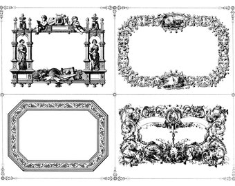 Vintage French classical filigree frames set of 4 ink plates in large size for easy use in scrapbooking, home decor, card making and more!