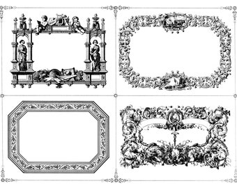 Vintage Französisch klassischen filigranen Rahmen Set aus 4 Druckplatten in groß für die einfache Nutzung in Scrapbooking, Wohnkultur, Kartengestaltung und vieles mehr!