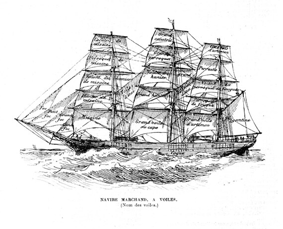 Vaisseaux de la Marine Française リトグラフ il_fullxfull.1202540724_6sfu.jpg