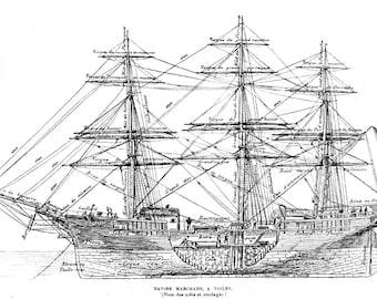 Vaisseaux de la Marine Française リトグラフ il_fullxfull.1202540724_6sfu.jpg