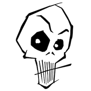 Chory stylizowany clipart czaszki, rysunek tuszem, ilustracja idealna na naklejki, winyl, jaskinie mężczyzny, imprezy, Halloween, samochody, szafki, książki
