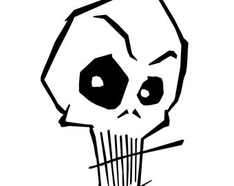 Sick stylized Skull clipart ink drawing illustration perfect for stickers, vinyl, man caves, parties, Halloween, automobiles, lockers, books