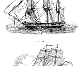 Vintage ink plate french ships sailboat diagram ocean voyage marine captain sailboat clipart