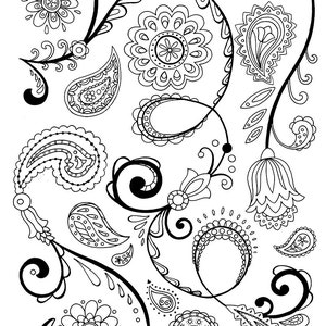 Bohemian Paisley and Flower pattern for hipsters, hippies, and all cool people. Perfect for transfers, adult coloring, and fabrics.