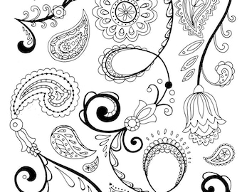 Bohemian Paisley and Flower pattern for hipsters, hippies, and all cool people. Perfect for transfers, adult coloring, and fabrics.