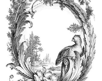 Vintage ink plate French bird country filigree icon clipart