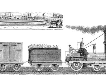 Vintage train with bpat label  ink drawing clipart ready for printing and crafting, perfect for boys rooms and man caves
