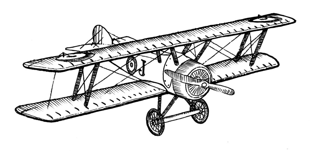 Biplane Style Vintage Airplane Ink Drawing Clipart Ready for Etsy