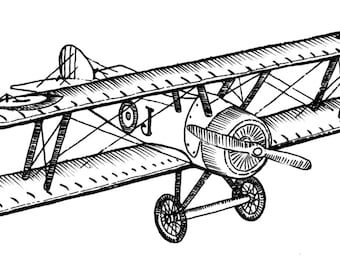 Biplane style vintage airplane ink drawing clipart ready for printing and crafting, perfect for boys rooms and man caves