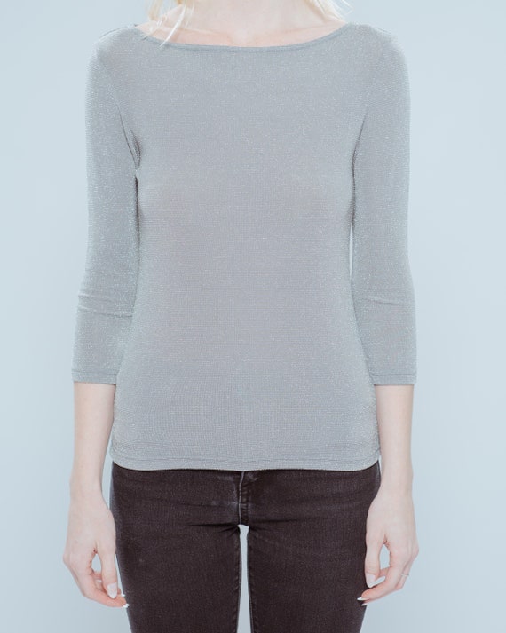 Vintage Silver Metallic Glitter Top