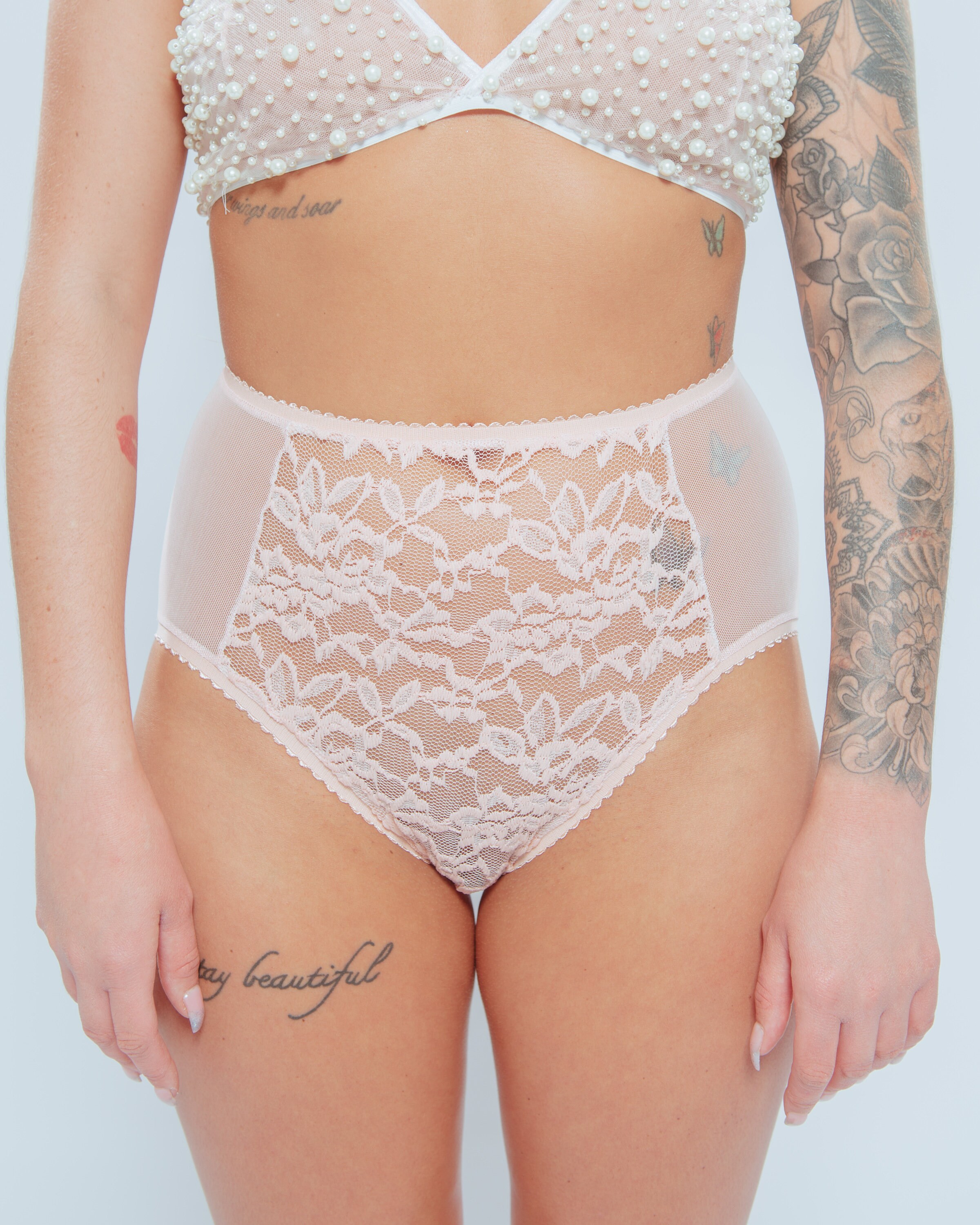 Blush Lace/Mesh High Waisted Brief Panty Etsy