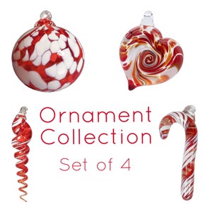 Handblown Glass Ornament Set: Red & White Holiday Decor
