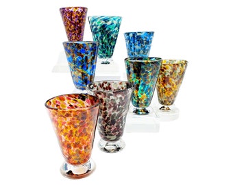 Set of 8 Glasses - Hand Blown, Wine Glasses, Water Glasses, New Glasses, Handblown Glass, Handmade Glass, Neutral Speckle Cups