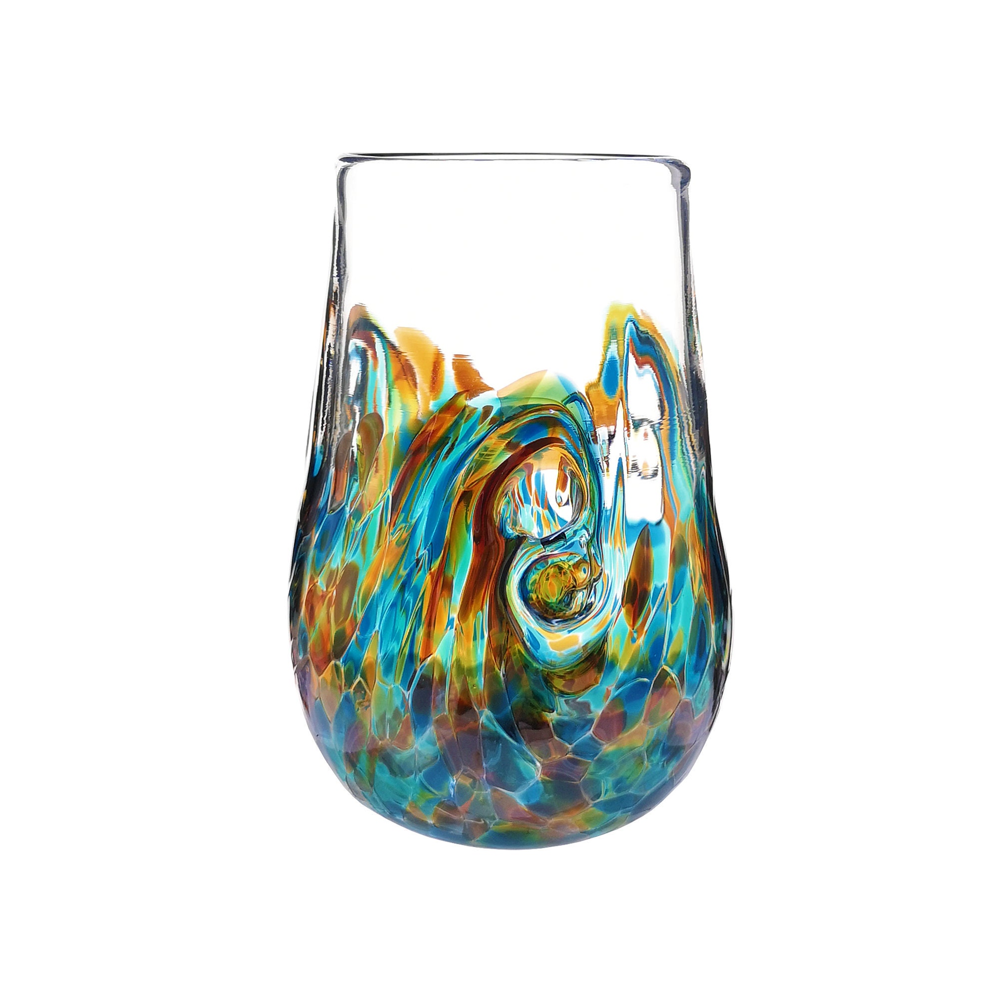 Glass Hand Blown, Wine Glass, Water Glass, New Glass, Handblown Glass,  Handmade Glass, Twisty Cups, Stemless, Dishwasher Safe 