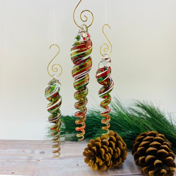 Handmade Glass Twizzle Ornament, Tree Ornament, Handmade Ornament, Glass Ornament, Handblown Glass Ornament, Blown Glass, Holiday Ornament