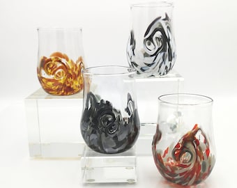 Glass - Hand Blown, Wine Glass, Water Glass, New Glass, Handblown Glass, Handmade Glass, Twisty Cups, Stemless, Dishwasher Safe