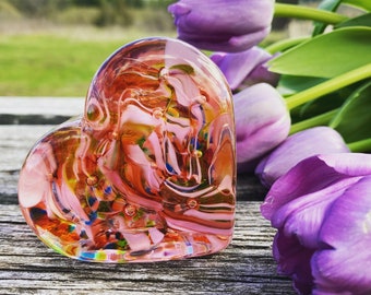 Sweethearts, Mother&#39;s Day Gift, Glass Hearts, Handmade, Glass Paperweight, Solid Glass, Valentines Day Gift, Stocking Stuffer