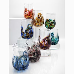 Handblown Twisty Cocktail Glasses (Set of 8) - Handmade Neutral Glassware
