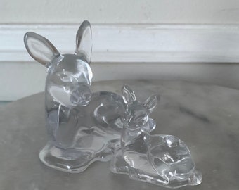 Vintage Pair of Biedermann Glass Mama and Fawn Resting Deer Candle Holders