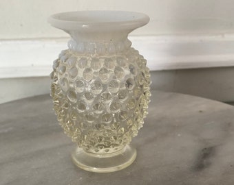 Vintage Small Opalescent Hobnail Milk Glass Vase