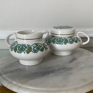 Vintage Set of Olive and Turquoise Ridgway Ironstone Cream and Sugar Set Martinique Pattern Made in England