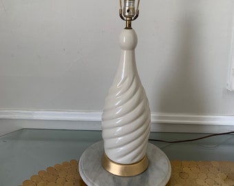 Large MCM Cream Ceramic Twist Table Lamp Shade Not Included