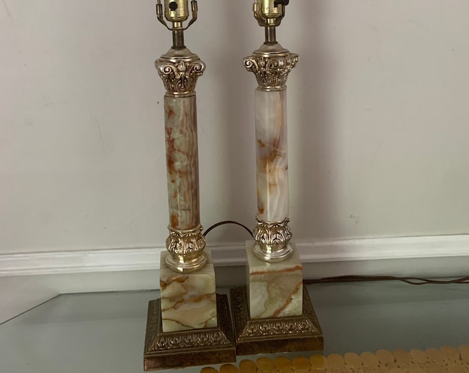 Pair of MCM Neoclassical Onyx Marble Table Lamps No Shade Etsy