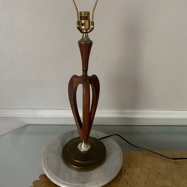 MCM Walnut Cut Out Table Lamp with Brass Base no Shade