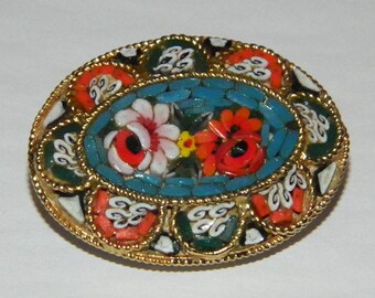 Vintage 1950s Italian Micro Mosaic Floral Brooch