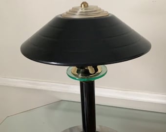 Retro 1980's Small Art Deco Revival Black Lamp