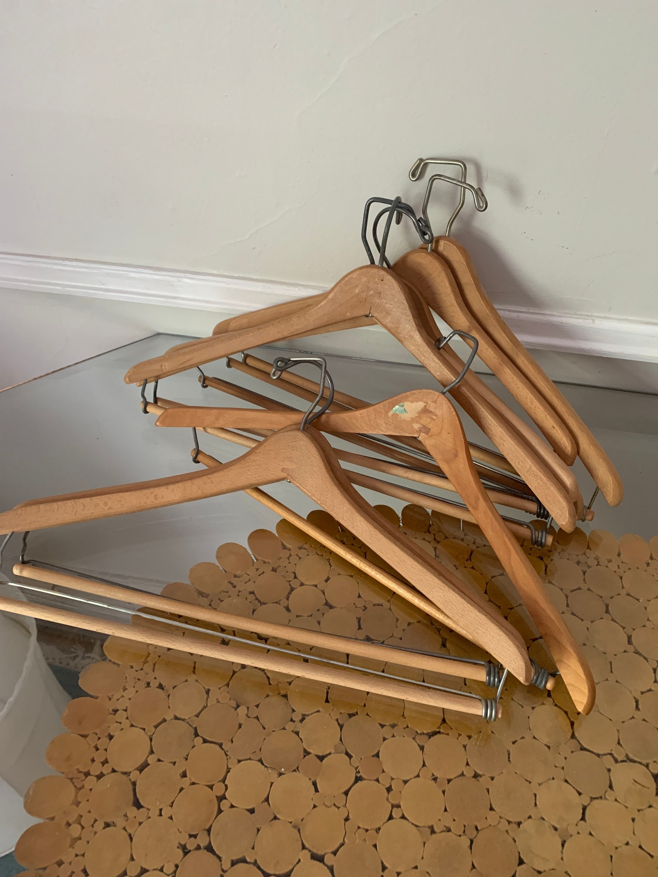 U.S.A ヴィンテージ ウッドハンガー 10本 wood hanger 木製 木製ハンガー ヴィンテージブラウン 平型 W38cm(10本セット)の
