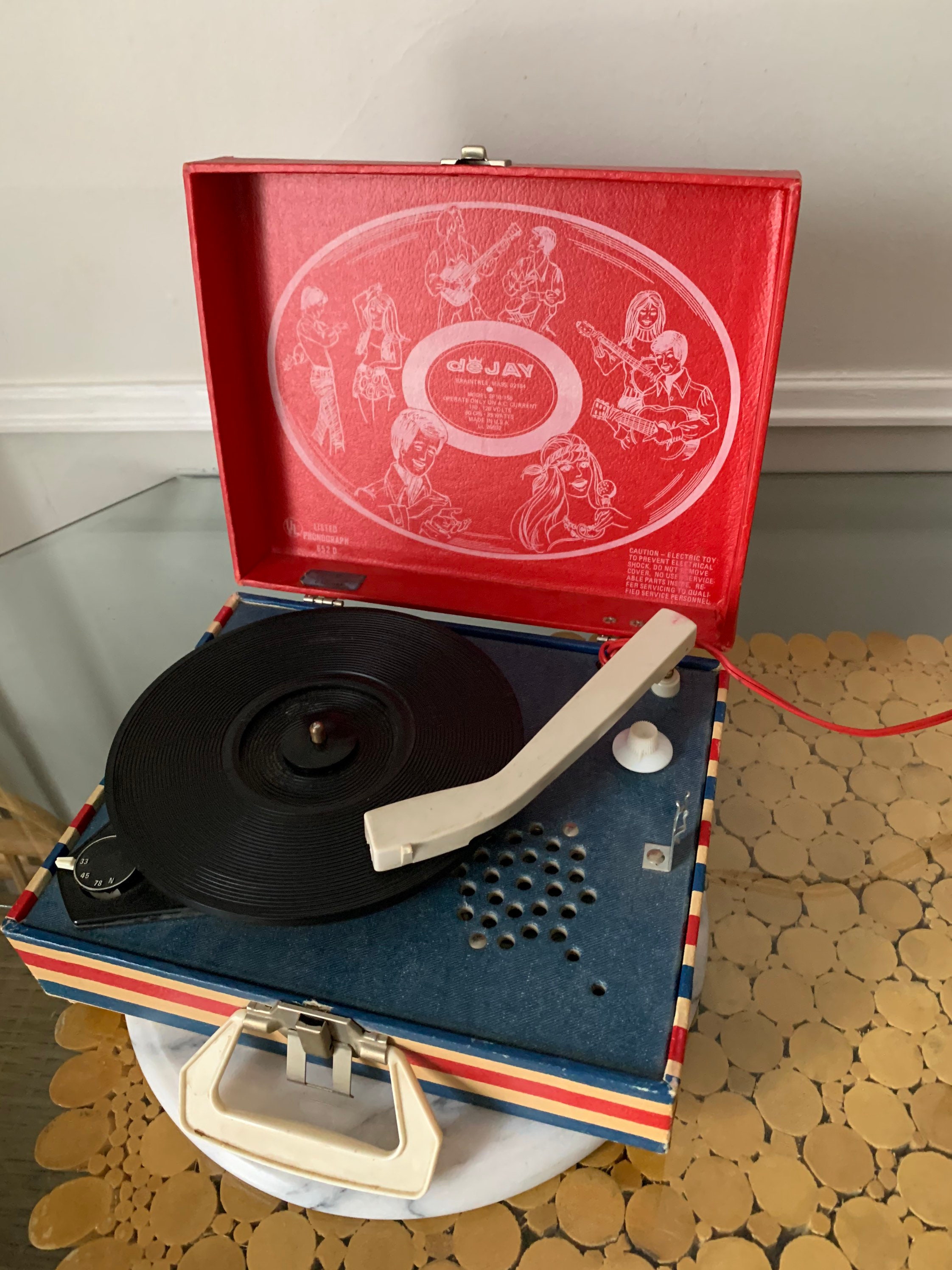 Vintage Red White and Blue De Jay Portable Record Player Made in
