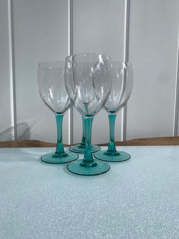 Retro Set of 4 Deep Teal Stem Wine Glasses - Etsy