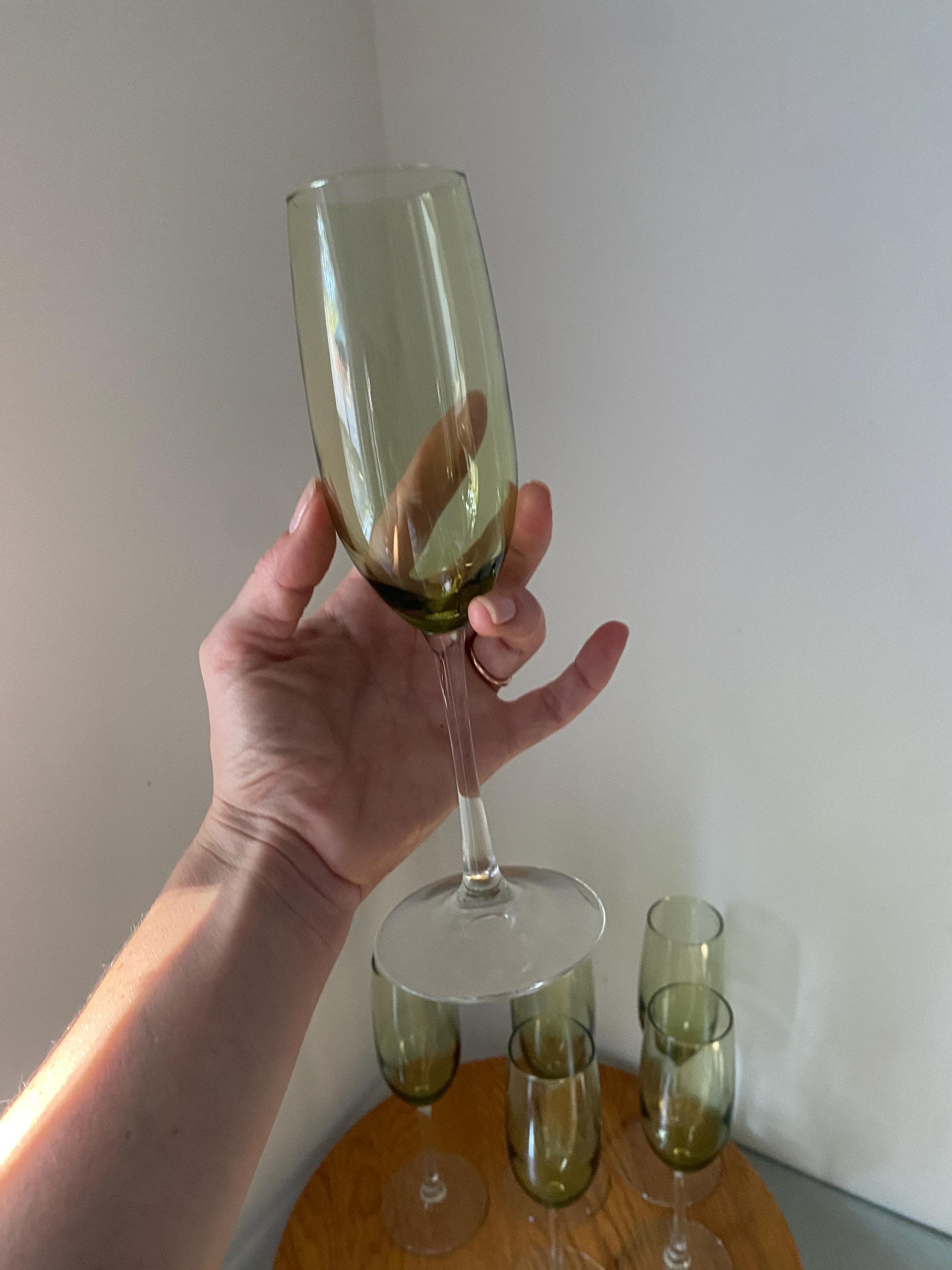 Lot De 6 Flûtes à Champagne Vintage Transparent Et Vert - 7oz - Occasion