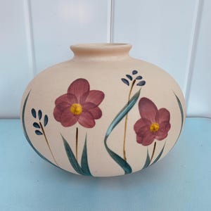 Beautiful Medium Vintage Laurentienne St Jerome Hand Painted Round  Pottery Vase Made in Canada