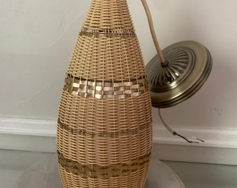 MCM Cream Woven Ceiling Lamp with Soft Gold Metal