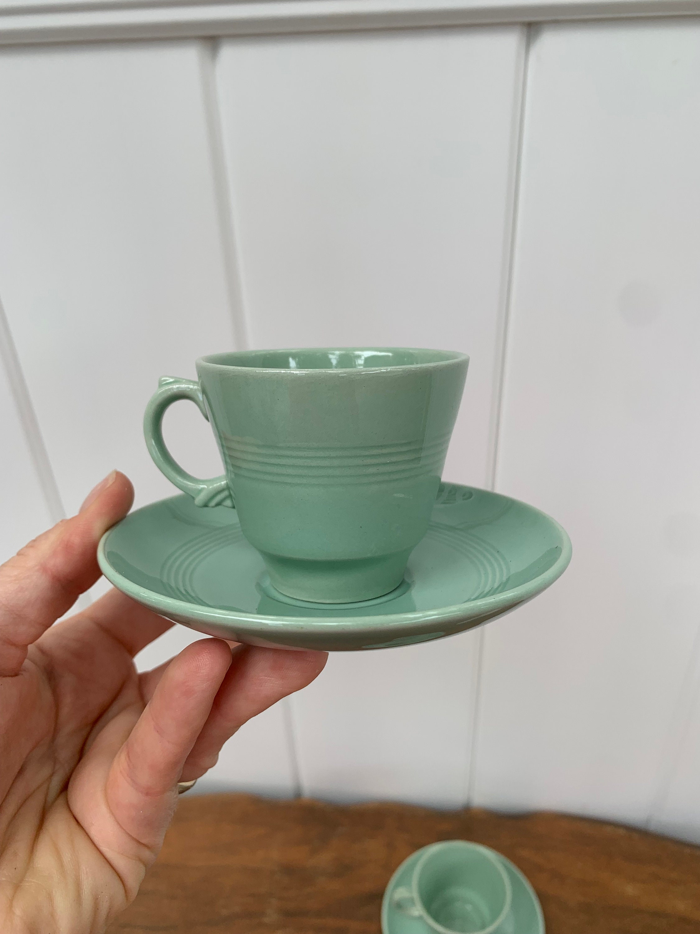 Vintage Set of 2 Woods Ware Beryl Green Espresso Cups Made in