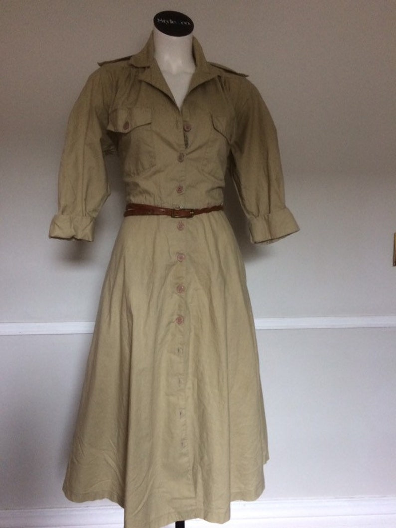 Retro Traditions Sears Khaki Long Sleeve Dress Size 10 Made in Hong Kong